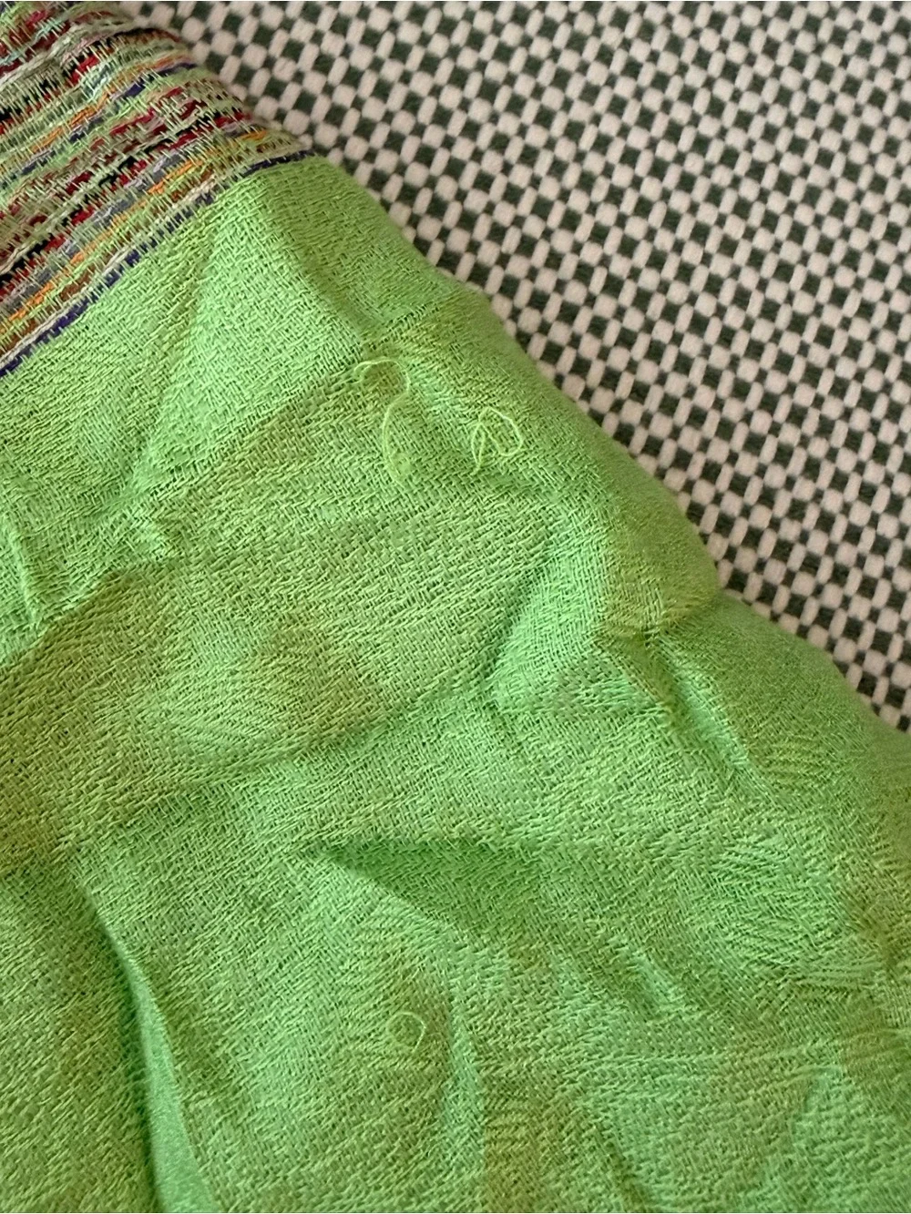 Lightweight Pashmina & Silk Green Fringe Scarf #148